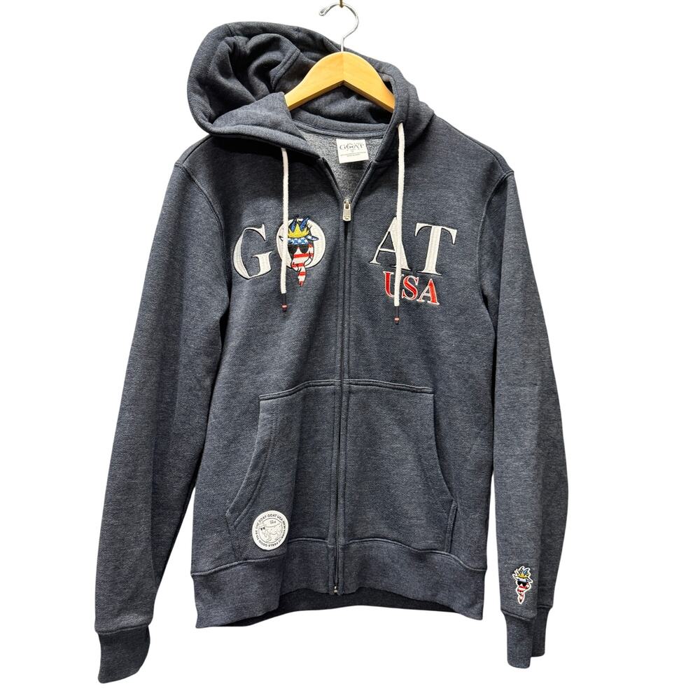 GOAT USA Hoodie Womens XS‎ Blue Full Zip Embroidered Logo Patriotic America